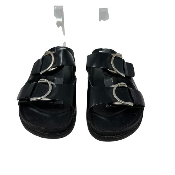 Zara Slide Sandals Buckles Double Strap Faux‎ Leather Black Size 41 US 10 - Picture 5 of 14